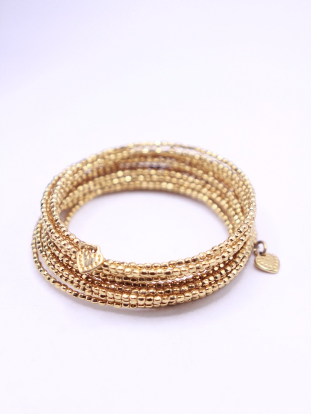 Stella & Dot Gold Beaded Coil Bracelet with Heart Charms